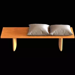 wood bench with cushions and stone table 3D model