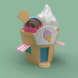 Ice cream building shop Low-poly  3D model