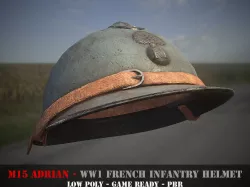 M15 Adrian - French WW1 Infantry Helmet - Game Ready - PBR Low-poly  3D model
