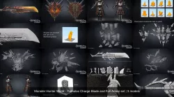 Monster Hunter World - Rathalos Charge Blade and Full Armor set 3D Model Collection