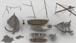 Pack of Medieval Wooden Boats Low-poly  3D model