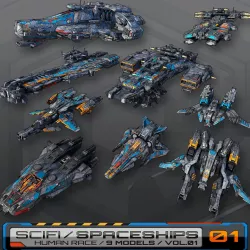 Spaceships Vol-01 Low-poly  3D model