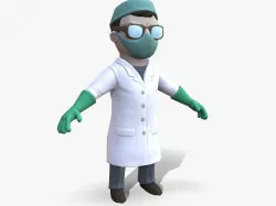 Cartoon Scientist with Electric Baton Low-poly  3D model