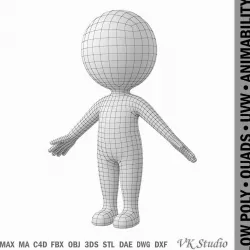 Cute Stylized Stickman in A-Pose Low-poly  3D model
