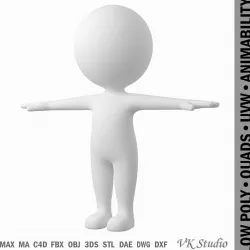 Cute Stylized Stickman in T-Pose Low-poly  3D model