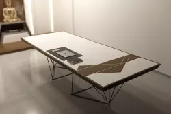 Diamond Table with Copper stone solid white Desk top 3D model