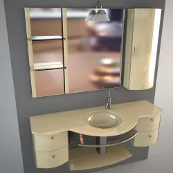 Glass wash-basin with cabinets mirror and lamp 3D model