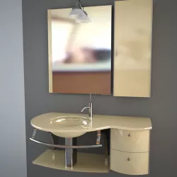 Glass wash-basin with cabinets mirror and lamp - beige 3D model