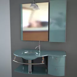 Glass wash-basin with cabinets mirror and lamp - blue 3D model