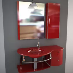 Glass wash-basin with cabinets mirror and lamp - red 3D model