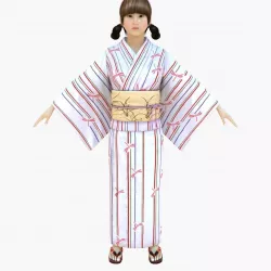 Japanese Casual Summer Kimono Girl White Yukata Girl  3D model