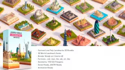 Polygonia Cartoon Low Poly Landmarks Mega Pack  Low-poly  3D model