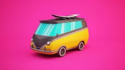 Surfer Van with Cartoon Style Option Low-poly  3D model