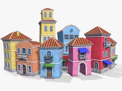 Venice Cartoon Houses Low-poly  3D model