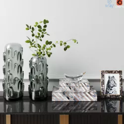 West Elm home decor set with olive green glass vase  3D model