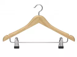 Wooden Clothes Hanger with Clips 3D model