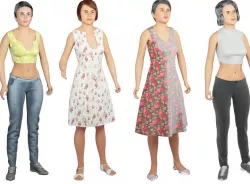 4x Woman models real cloth simulation conversation loop animated 3D Model Collection