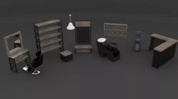 Barbershop furniture set 3D model
