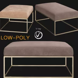 Box Frame Upholstered Bench  Ottoman Westelm 3d model Low-poly  3D model