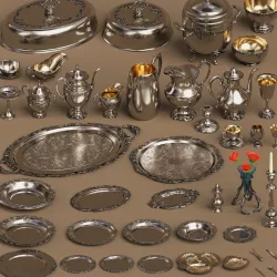 Lowpoly 44 items Holloware service set Low-poly  3D model