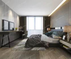 luxury loft modern bedroom suite in hotel with working table 3D model