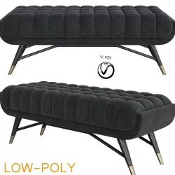 Mid Century Deep Tufted Grey Velvet Extra Long Bench 3d model Low-poly  3D model