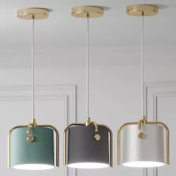 Nordic Drum Shade Pendant Lamp Gray Green-White 3D model