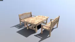 Pine Garden bench and table set Low-poly  3D model