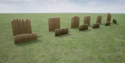 Spiky Wooden Wall And Fence Low-poly  3D model