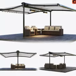 Two sided casset awning with rattan garden furniture  3D model