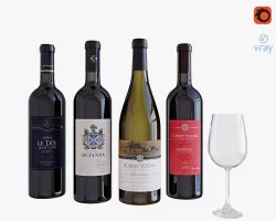 Wine bottle set 4 3D model