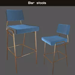Wire Frame Velvet Bar Stools 3D model