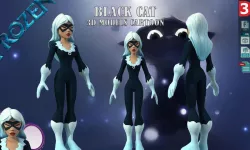 Black cat 3d model lwo poly cartoon 3D model