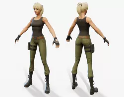 Cartoon Army Girl Low-poly  3D model
