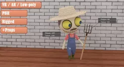 Cute Zombie Wooden Doll Farmer  Low-poly  3D model