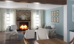 Full -  Kitchen furniture combined living room modern farm style Low-poly  3D model
