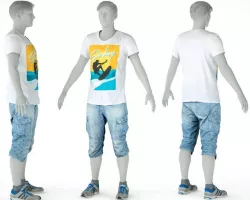 Male Casual Outfit 48 Tshirt Shorts Footwear Low-poly  3D model