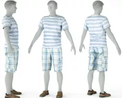 Male Casual Outfit 49 Tshirt Shorts Footwear Low-poly  3D model