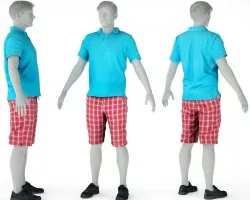 Male Casual Outfit 55 Shorts Shirt Footwear Low-poly  3D model