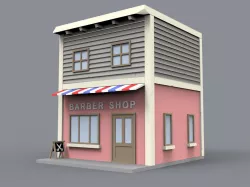 Barber shop block building Low-poly  3D model