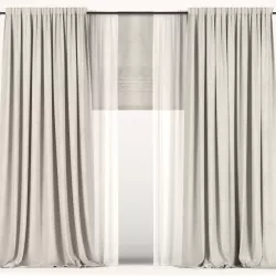 Beige curtains with tulle and a roman curtain 3D model