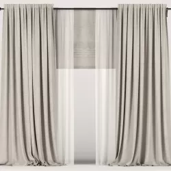 Beige curtains with tulle and a roman curtain 3D model