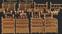 cartoon modular wooden fence low poly pack Low-poly  3D model
