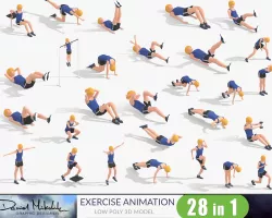 Exercise Animations Bundle Woman Low-poly  3D model