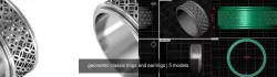 geometric classic rings and earrings 3D Model Collection