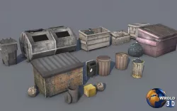 lowpoly dirty trash bag and container collection pack 3d model Low-poly  3D model