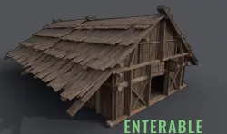 Medieval Barn - Enterable Low-poly  3D model