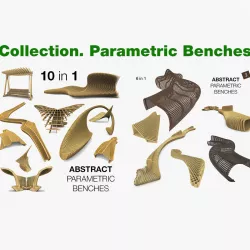 Parametric Abstract Wood Benches 16 Models 3D model