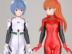 Rei Ayanami and Asuka Langley Soryu pose 01 3D model