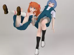Rei Ayanami and Asuka Langley Soryu pose 02 3D model